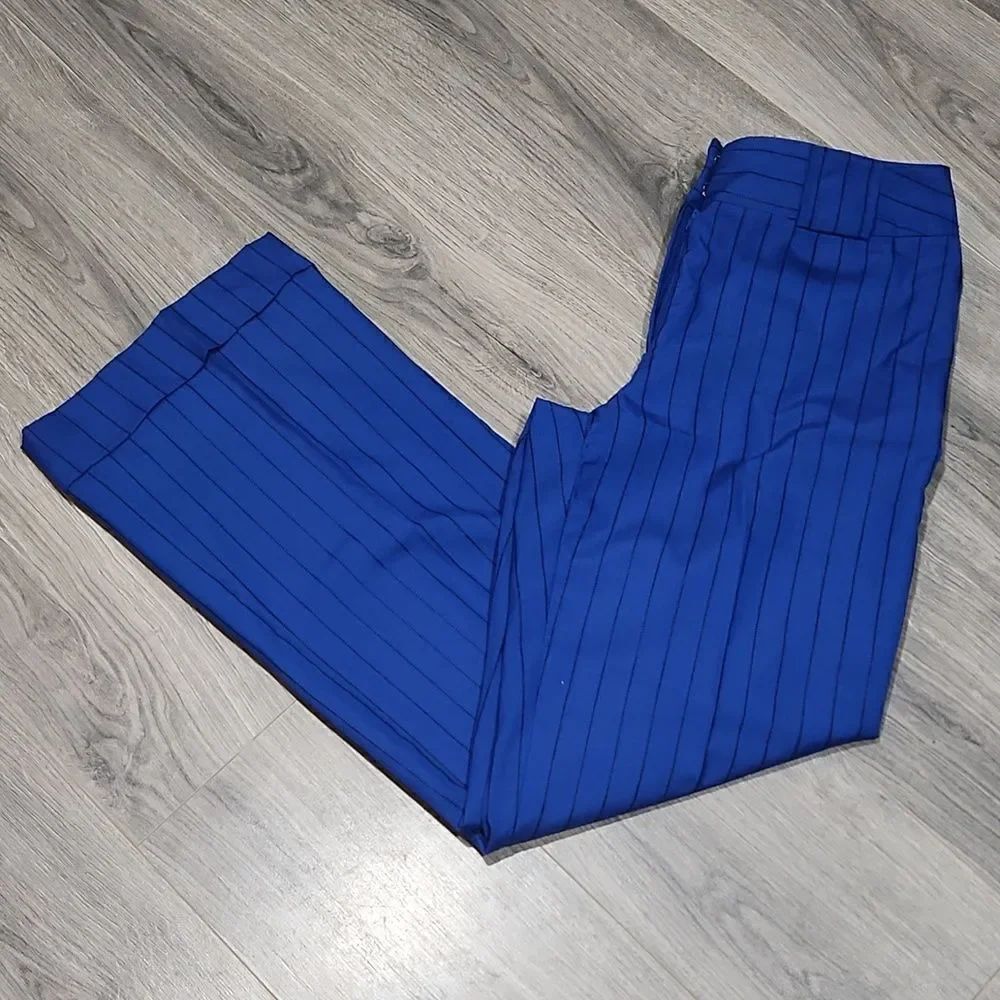 GUC Vintage Cobalt Blue Striped Flare Cuffed Metrostyle Dress Pants